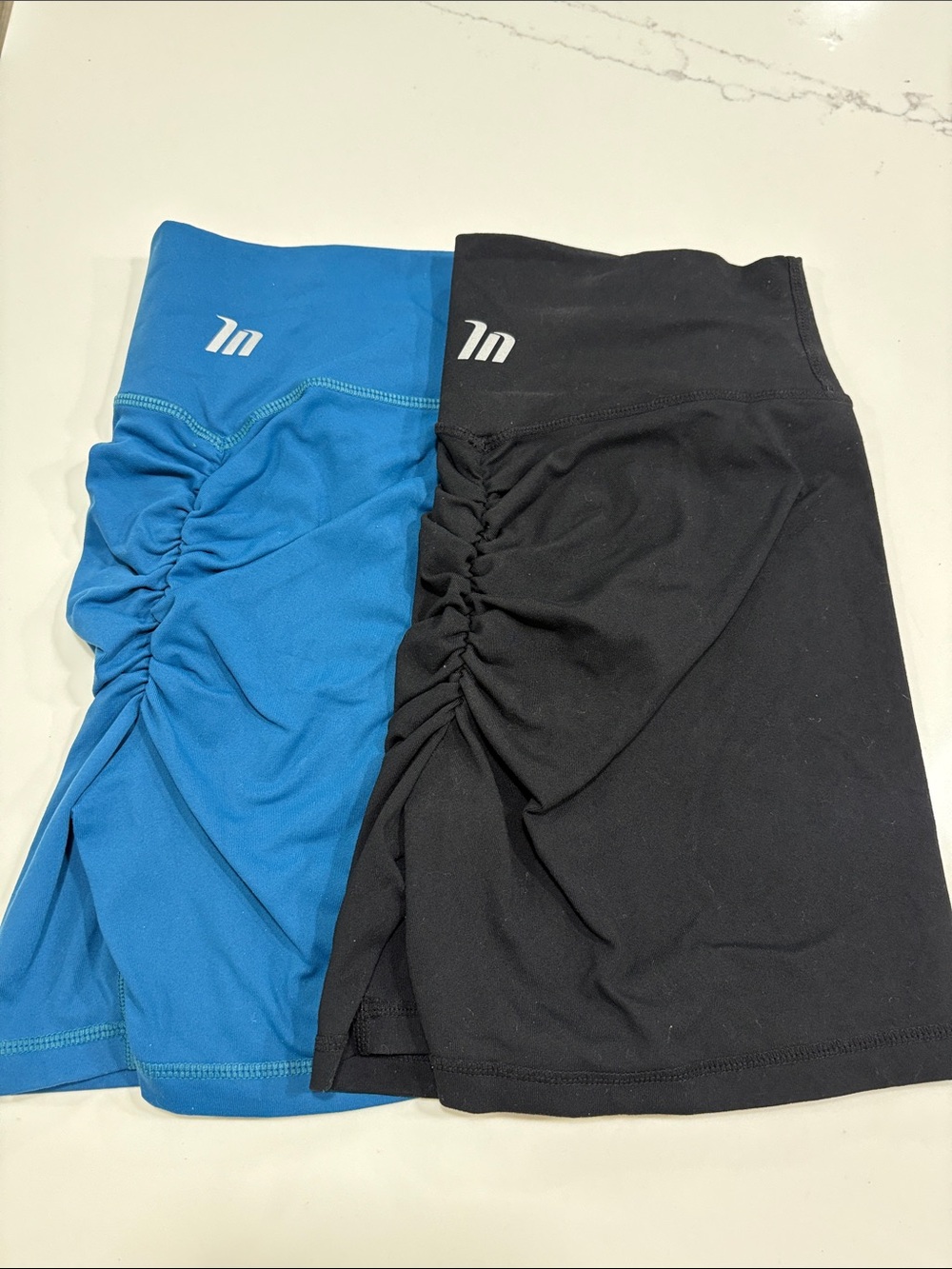 Ruched Mini Skirt - Black & Blue
